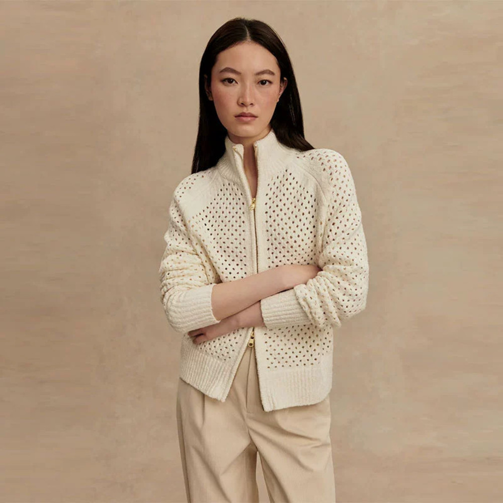 ZARA Spring Autumn Openwork Zipper Knit Cardigan Sweater Coat